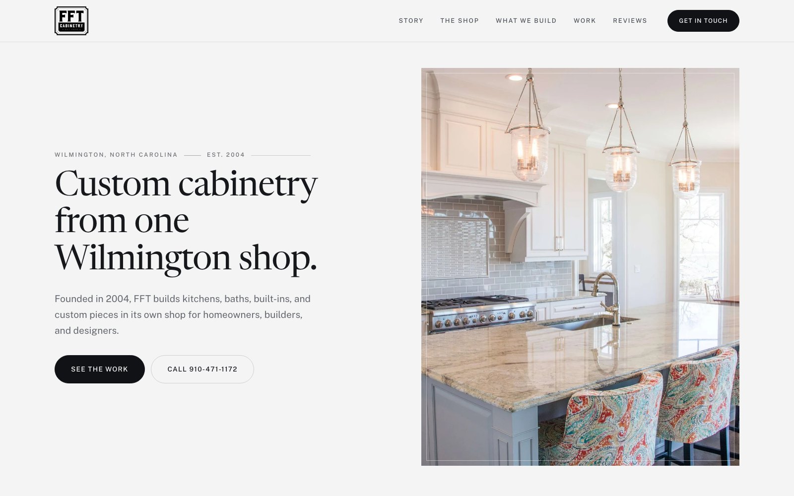 The new FFT Cabinetry homepage concept